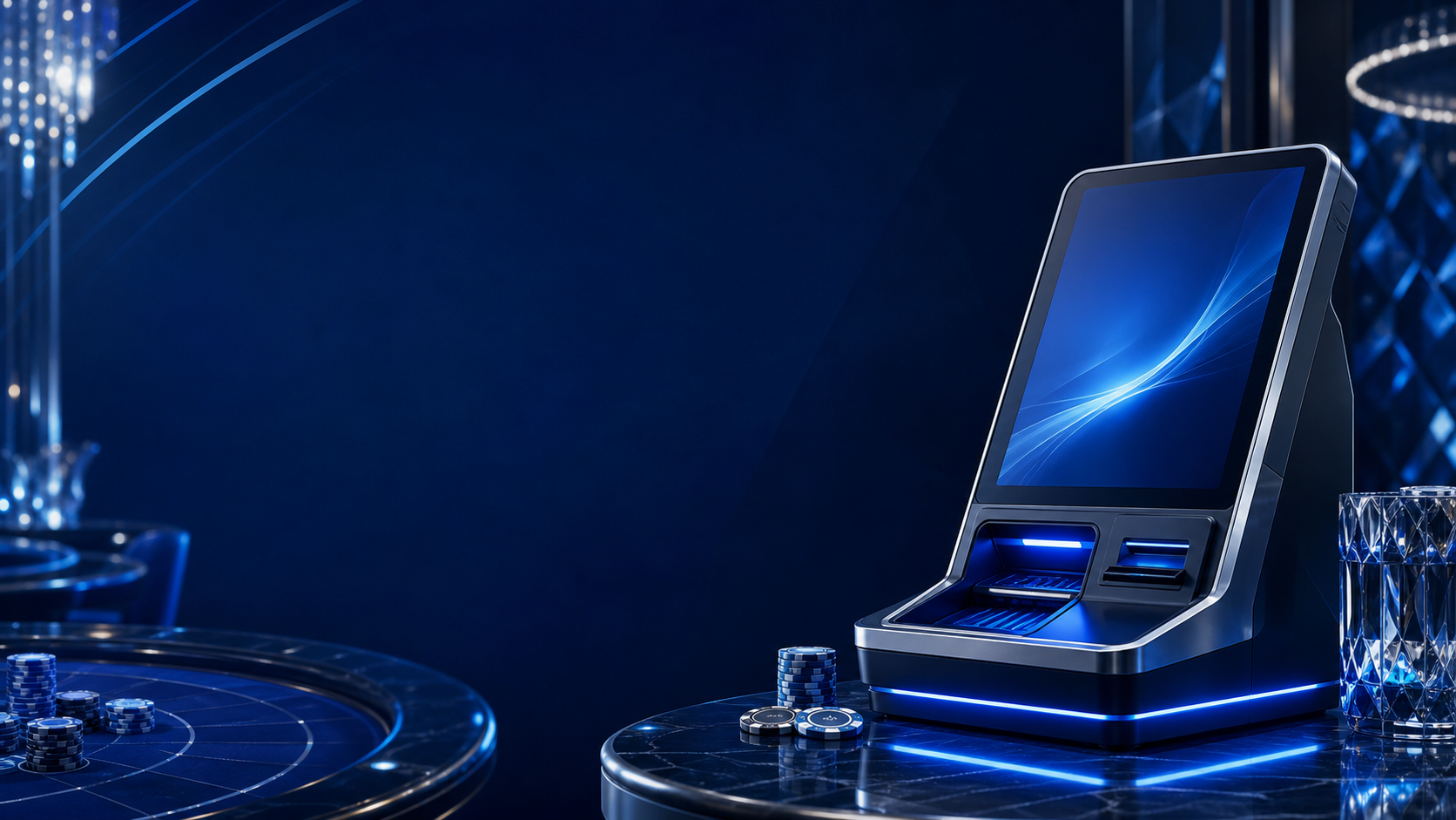 Only Win Casino cashier terminal in blue light